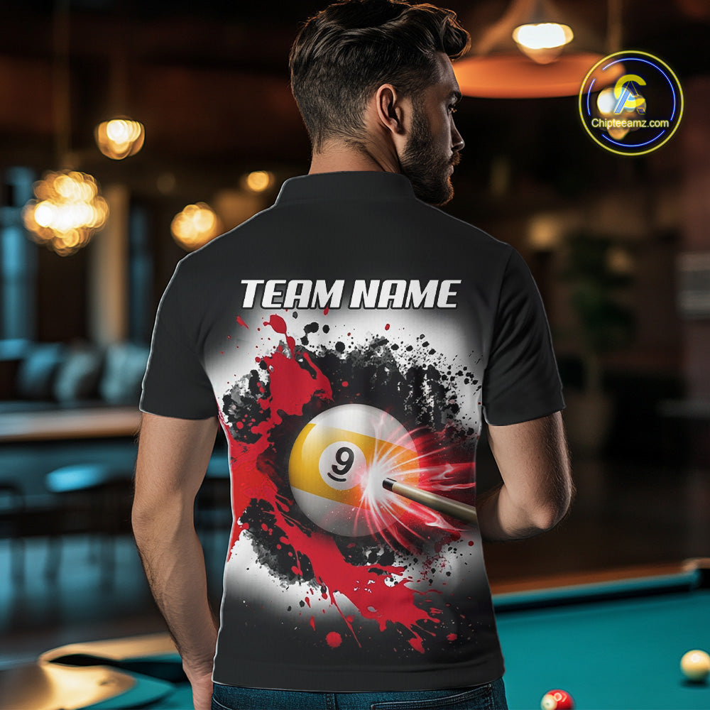 Lightning Red Billiard 8 Ball & 9 Ball Shirt For Men Custom Grunge Pool Team Billiard Jersey NYN3441