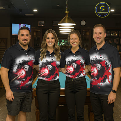 Lightning Red Billiard 8 Ball & 9 Ball Shirt For Men Custom Grunge Pool Team Billiard Jersey NYN3441