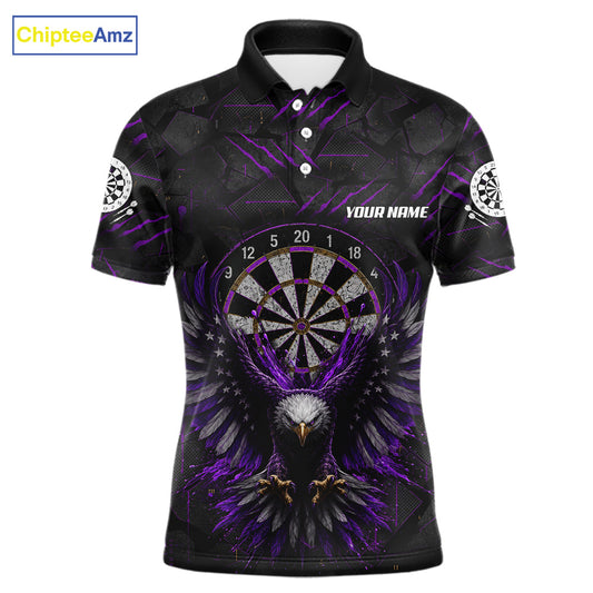 Purple Grunge Eagle Men's Darts Polo Shirt Mockup, Professional Eagle Dart Team Jersey, Personalized Tournament Uniform
