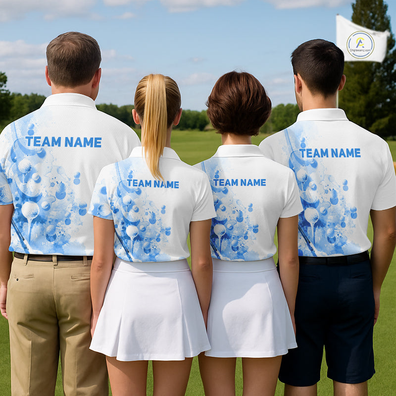 Blue Splatter Golf Ball & Clubs Team Apparel Mens Polo Shirts Custom Golf Shirt For Men NYN3997