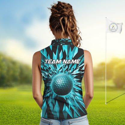 Icy Blue Geometric Golf Sleeveless Polo Shirt Customize Golf Gifts For Women Golf Team Attire NYN4005