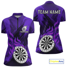 Load image into Gallery viewer, Custom Purple Flaming White Dartboard Dart Quarter-Zip Shirt For Women Outfits Dart Jerseys NYN1610