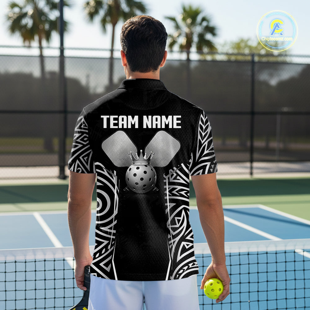Custom Silver Tribal Pickleball Jerseys Men Silver Crown Pickleball Paddle Ball 3D Shirts NYN2159