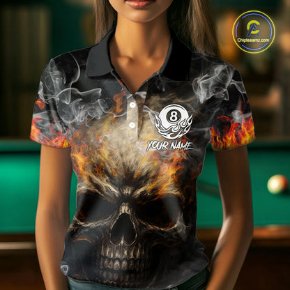 Fire Flame Skull Balls Billiard Shirt For Women Custom Smoke Ball 8 Pool Billiard Team Shirts NYN2414