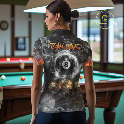 Fire Flame Skull Balls Billiard Shirt For Women Custom Smoke Ball 8 Pool Billiard Team Shirts NYN2414