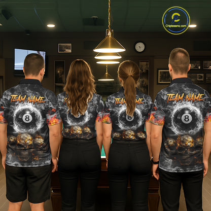 Fire Flame Skull Balls Billiard Shirt For Women Custom Smoke Ball 8 Pool Billiard Team Shirts NYN2414
