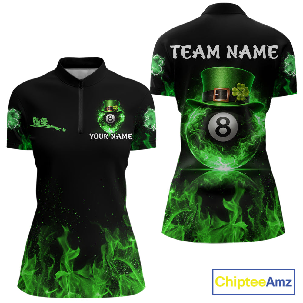 Shamrock 8 Ball Pool Polo & 1/4-Zip Shirt Personalized Women Patrick's Day Billiard Attire Gifts NYN2421