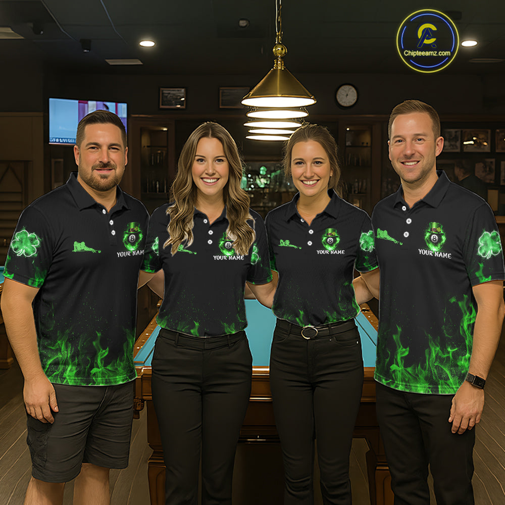 Shamrock 8 Ball Pool Polo & 1/4-Zip Shirt Personalized Women Patrick's Day Billiard Attire Gifts NYN2421