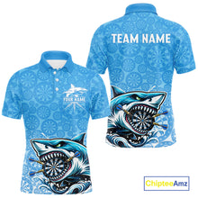 Load image into Gallery viewer, Blue Ferocious Shark Dartboard &amp; Arrow Men Darts Polo Shirt Custom Funny Dart League Shirt NYN2647