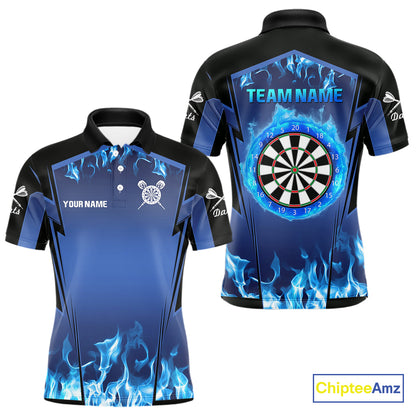 Blue Flaming Dartboard Men's Flaming Darts Shirt - Custom Name For Darts Jersey NYN0481