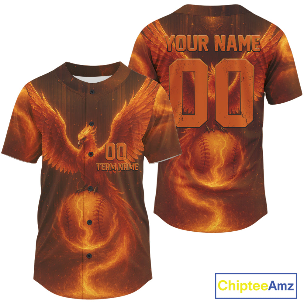 Custom Orange Flames Phoenix Men Baseball Ball Jersey For Men Youth Baseball Team Shirt NYN0973