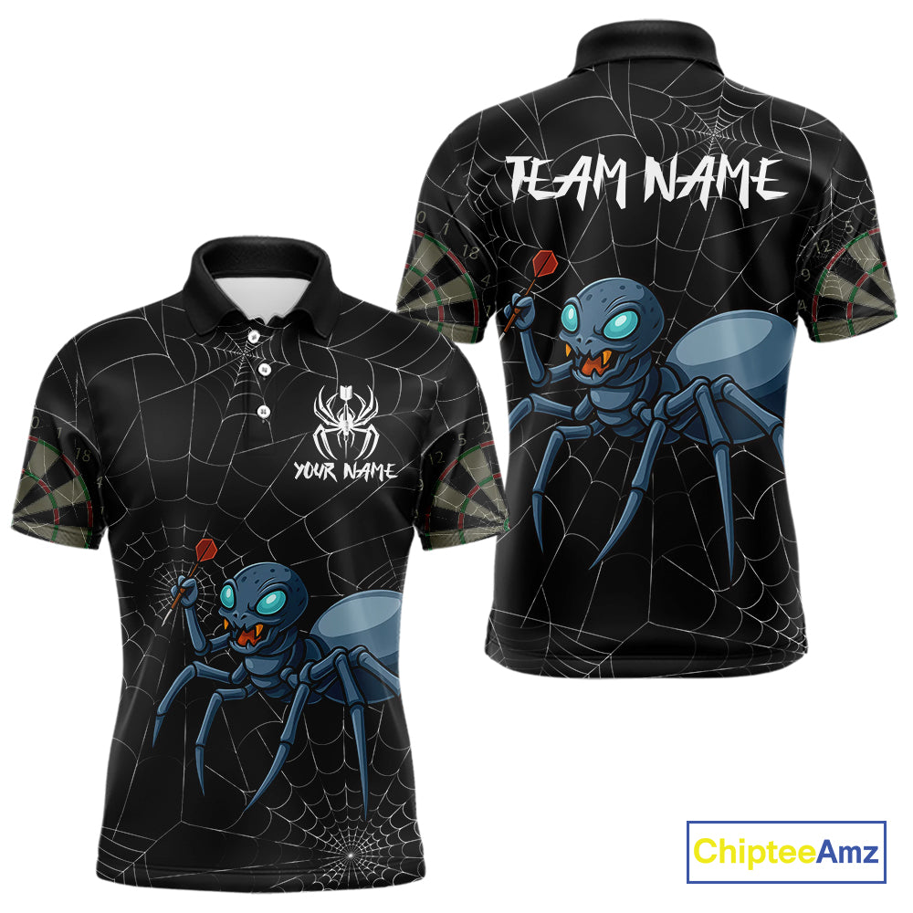 Gray Spider Webs Pattern Custom Aqua Blue Spider Dart Shirt For Men, Dart Jerseys NYN0245