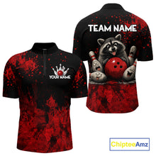 Load image into Gallery viewer, Red Splatter Cute Raccoon Men Bowling Shirts Custom Funny Bowling Pins Team Jerseys For Bowlers NYN3197