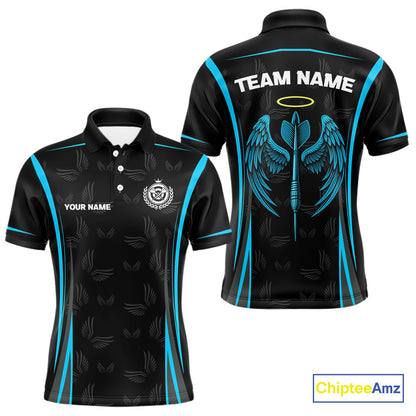 Azure Wings With Dart Arrow Men's Funny Darts Shirt - Custom Name For Darts Jersey NYN0495