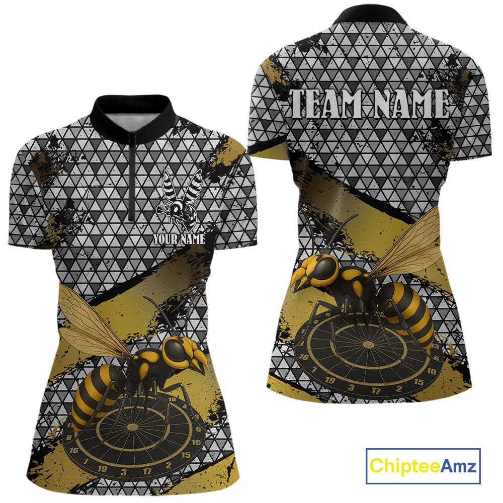 Custom Funny Gold Bee Silver Triangle Darts Quarter-Zip Shirt For Women Funny Dart League Jerseys NYN2176
