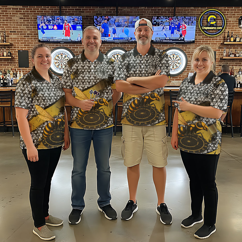 Custom Funny Gold Bee Silver Triangle Darts Polo Shirt For Men Funny Dart League Jerseys NYN2176
