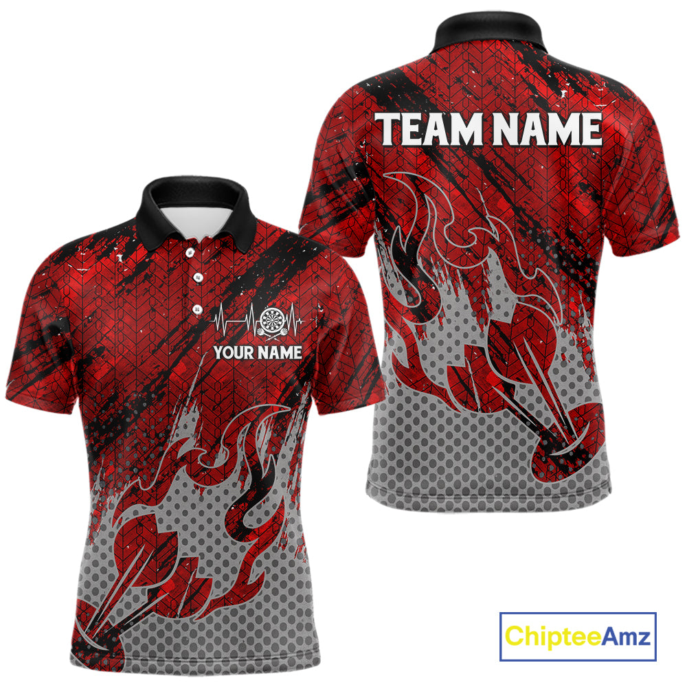 Custom Grunge Red And Grey Halftone Men Darts Polo Team Shirt Dart League Jerseys NYN2178