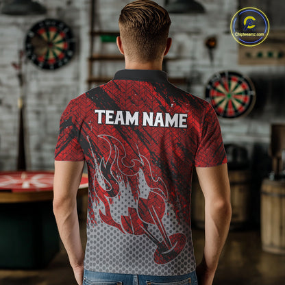 Custom Grunge Red And Grey Halftone Men Darts Polo Team Shirt Dart League Jerseys NYN2178