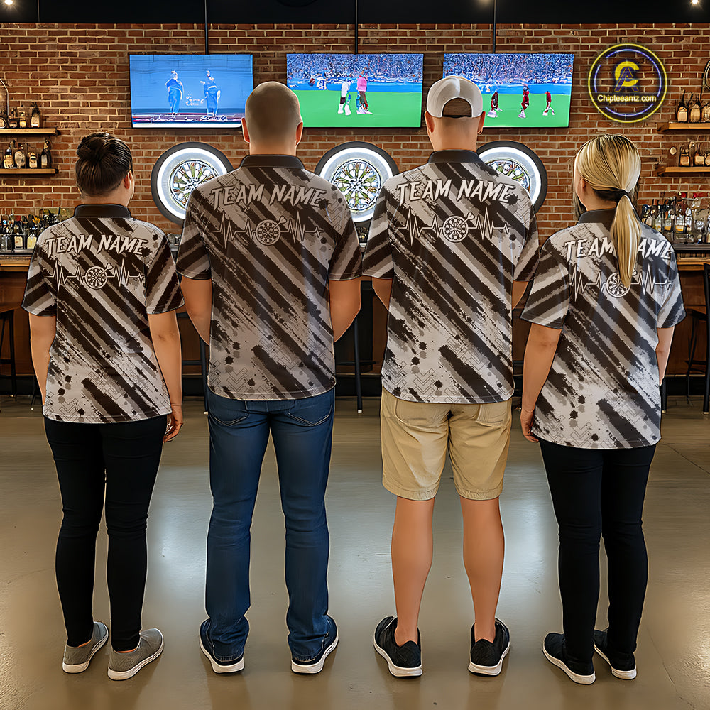 Custom Black Grey Grunge Streaks Skull Men Darts Quarter-Zip Team Shirt Skull Dart League Jerseys NYN2180