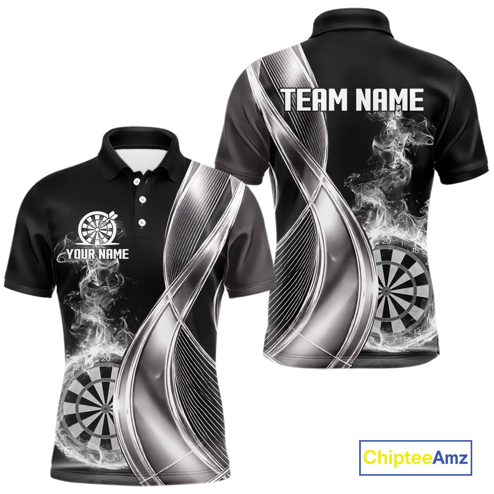 Black And Silver Darts Polo Shirts For Men Custom White Smoke Dartboard Dart Team Jerseys NYN2446