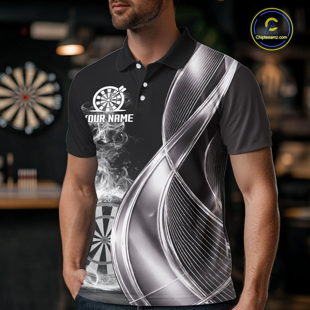 Black And Silver Darts 1/4-Zip Shirts For Men Custom White Smoke Dartboard Dart Team Jerseys NYN2446