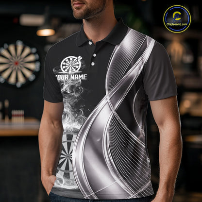Black And Silver Darts 1/4-Zip Shirts For Men Custom White Smoke Dartboard Dart Team Jerseys NYN2446