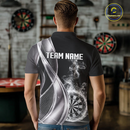 Black And Silver Darts 1/4-Zip Shirts For Men Custom White Smoke Dartboard Dart Team Jerseys NYN2446