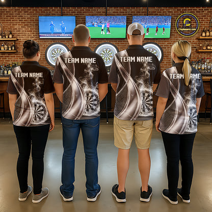 Black And Silver Darts 1/4-Zip Shirts For Men Custom White Smoke Dartboard Dart Team Jerseys NYN2446