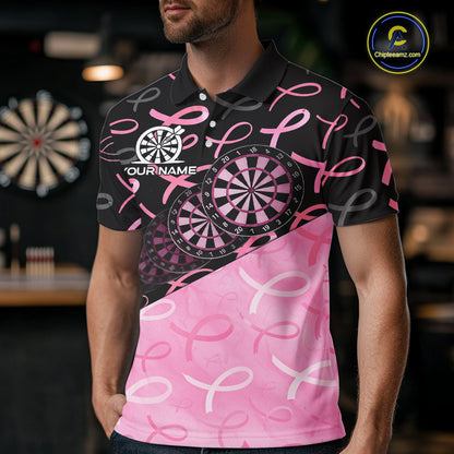 Pink Black Ribbon Blur Dartboard Custom Breast Cancer Awareness Dart 1/4-Zip Team Shirt For Men NYN2450