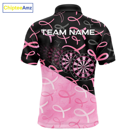 Pink Black Ribbon Blur Dartboard Custom Breast Cancer Awareness Dart 1/4-Zip Team Shirt For Men NYN2450