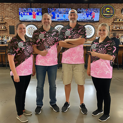 Pink Black Ribbon Blur Dartboard Custom Breast Cancer Awareness Dart 1/4-Zip Team Shirt For Men NYN2450