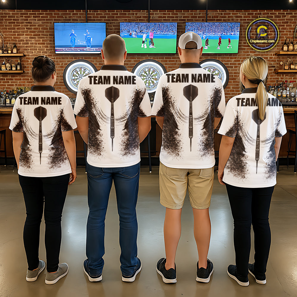 Black And White Splatter Dartboard Men Darts Polo & 1/4-Zip Shirts Custom Outfits Darts Team Jersey NYN3036