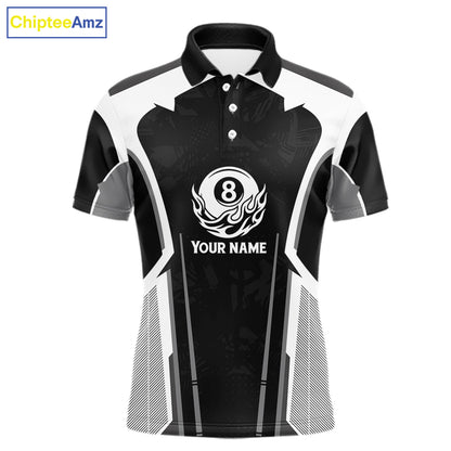 White And Black Billiard Pool Men Polo & 1/4-Zip Team Shirts Custom 8 Ball Billiards Cue Attire NYN2458