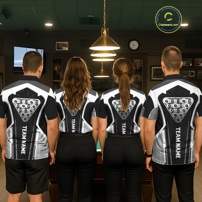 White And Black Billiard Pool Women Polo & 1/4-Zip Team Shirts Custom 8 Ball Billiards Cue Attire NYN2458