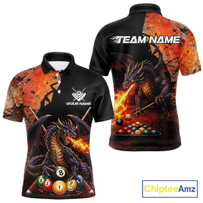 Orange Grunge Dragon Flame 8 Ball Pool Billiard Shirt For Men Custom Billiards Team Attire NYN3046