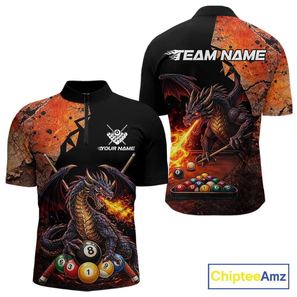 Orange Grunge Dragon Flame 8 Ball Pool Billiard Shirt For Men Custom Billiards Team Attire NYN3046