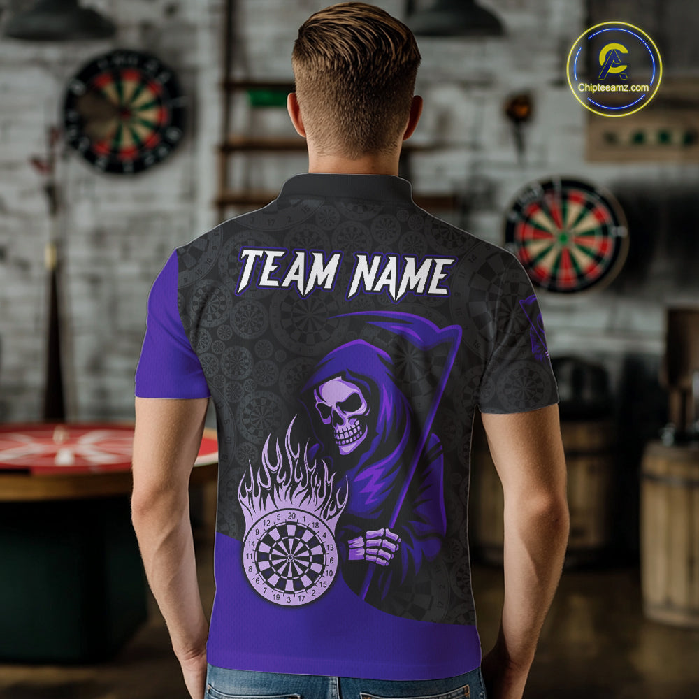Custom Purple Grim Reaper Flame Dartboard Dart Polo Jerseys For Men Dart Shirt Gifts NYN1645