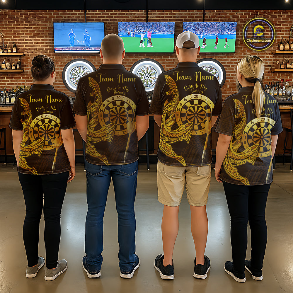 Personalized Gold Tribal Shark Custom Darts Polo Shirts For Women Tribal Dart League Jerseys NYN2183