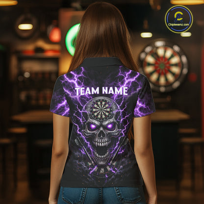 Thunder Lightning Purple Cracked Skull Dartboard Dart Polo Shirts For Women Custom Dart Team Shirts NYN2676