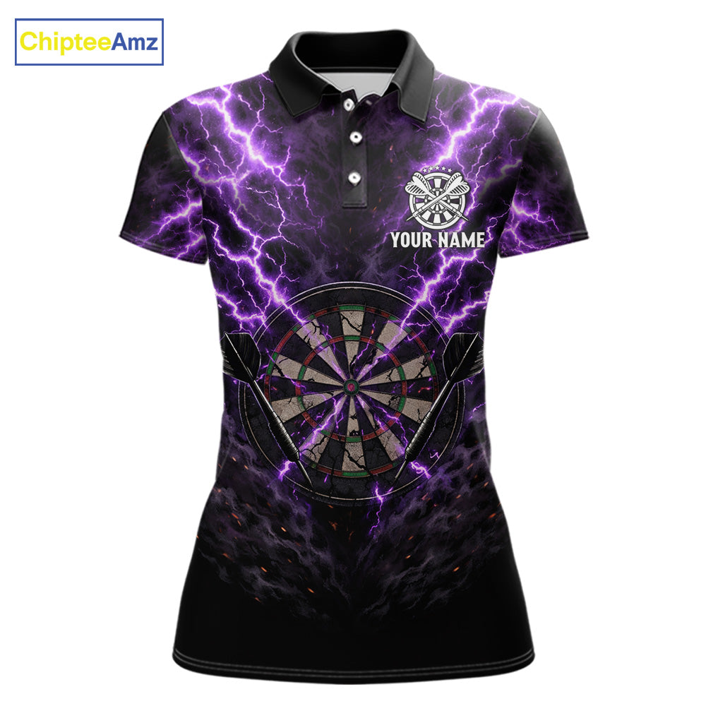 Thunder Lightning Purple Cracked Skull Dartboard Dart Polo Shirts For Women Custom Dart Team Shirts NYN2676