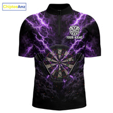 Load image into Gallery viewer, Thunder Lightning Purple Cracked Skull Dartboard Dart 1/4-Zip Shirts For Men Custom Dart Team Shirts NYN2676