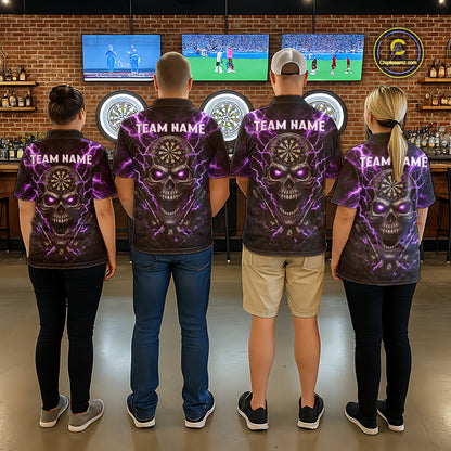 Thunder Lightning Purple Cracked Skull Dartboard Dart 1/4-Zip Shirts For Women Custom Dart Team Shirts NYN2676