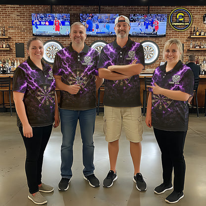 Thunder Lightning Purple Cracked Skull Dartboard Dart 1/4-Zip Shirts For Women Custom Dart Team Shirts NYN2676