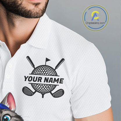Mens Colorful Argyle Golf Shirts Custom Cat Golfer Clothing Golf Polo Jersey, Best Golf Gifts NYN3052