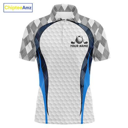 Blue And Grey Argyle Polo Golf Shirts For Men Custom White Ball Golf Team Attire For Golfers NYN3058