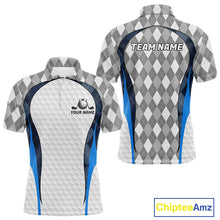Load image into Gallery viewer, Blue And Grey Argyle Polo Golf Shirts For Men Custom White Ball Golf Team Attire For Golfers NYN3058
