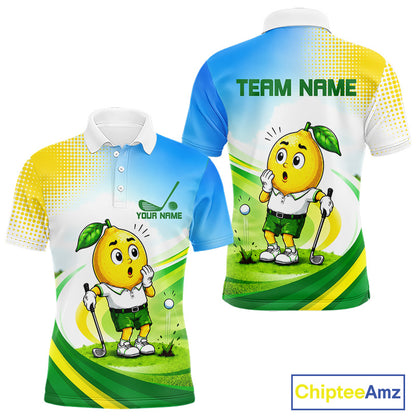 Men's funny lemon golf polo shirt mockup personalized matching couples golf shirt