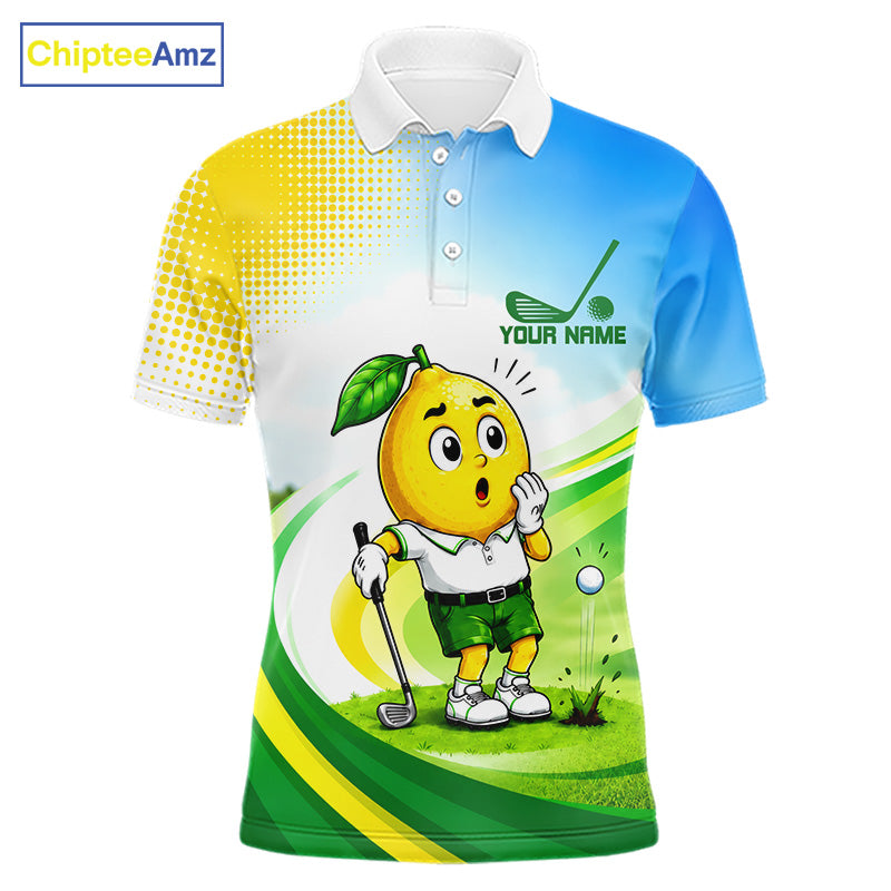 Men's funny lemon golf polo shirt mockup personalized matching couples golf shirt