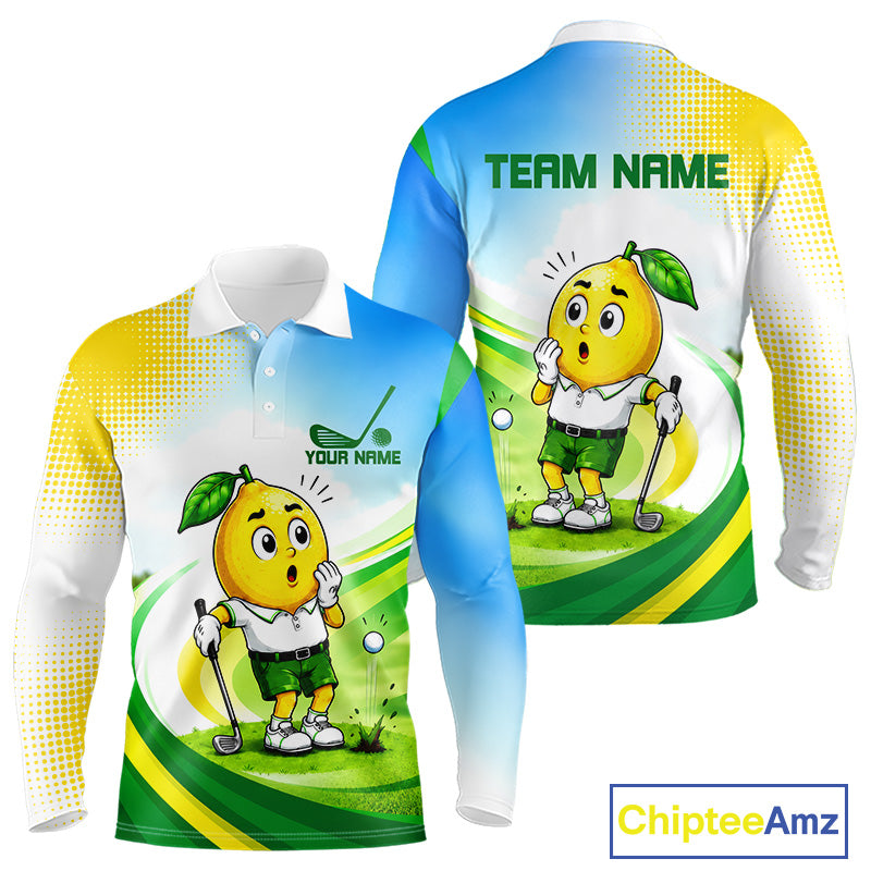 Men's funny lemon golf polo shirt mockup personalized matching couples golf shirt