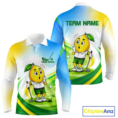 Men's funny lemon golf polo shirt mockup personalized matching couples golf shirt